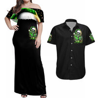 Christmas Skull Couples Matching Off Shoulder Maxi Dress and Hawaiian Shirt Drink Up Bitches - Wonder Print Shop
