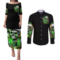 Christmas Skull Couples Matching Puletasi Dress and Long Sleeve Button Shirt Drink Up Bitches - Wonder Print Shop