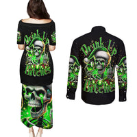 Christmas Skull Couples Matching Puletasi Dress and Long Sleeve Button Shirt Drink Up Bitches - Wonder Print Shop