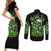 Christmas Skull Couples Matching Short Sleeve Bodycon Dress and Long Sleeve Button Shirt Drink Up Bitches - Wonder Print Shop