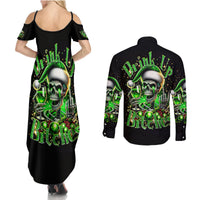 Christmas Skull Couples Matching Summer Maxi Dress and Long Sleeve Button Shirt Drink Up Bitches - Wonder Print Shop