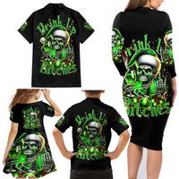 Christmas Skull Family Matching Long Sleeve Bodycon Dress and Hawaiian Shirt Drink Up Bitches - Wonder Print Shop