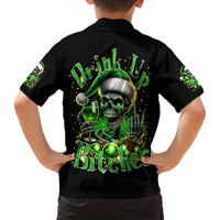 Christmas Skull Family Matching Off Shoulder Long Sleeve Dress and Hawaiian Shirt Drink Up Bitches - Wonder Print Shop