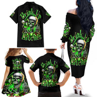 Christmas Skull Family Matching Off Shoulder Long Sleeve Dress and Hawaiian Shirt Drink Up Bitches - Wonder Print Shop