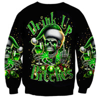Christmas Skull Sweatshirt Drink Up Bitches - Wonder Print Shop