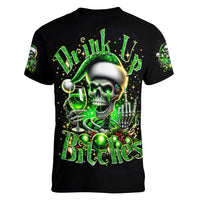 Christmas Skull Women V Neck T Shirt Drink Up Bitches - Wonder Print Shop