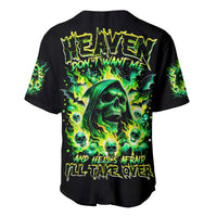 Flame Skull Baseball Jersey Heaven Don't Want Me Hell Afraid I Take Over - Wonder Print Shop