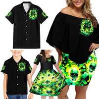 Flame Skull Family Matching Off Shoulder Short Dress and Hawaiian Shirt Heaven Don't Want Me Hell Afraid I Take Over - Wonder Print Shop