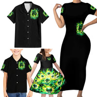 Flame Skull Family Matching Short Sleeve Bodycon Dress and Hawaiian Shirt Heaven Don't Want Me Hell Afraid I Take Over - Wonder Print Shop