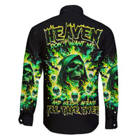 Flame Skull Family Matching Short Sleeve Bodycon Dress and Hawaiian Shirt Heaven Don't Want Me Hell Afraid I Take Over - Wonder Print Shop