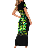 Flame Skull Family Matching Short Sleeve Bodycon Dress and Hawaiian Shirt Heaven Don't Want Me Hell Afraid I Take Over - Wonder Print Shop