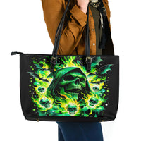 Flame Skull Leather Tote Bag Heaven Don't Want Me Hell Afraid I Take Over - Wonder Print Shop