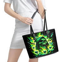 Flame Skull Leather Tote Bag Heaven Don't Want Me Hell Afraid I Take Over - Wonder Print Shop