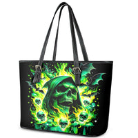 Flame Skull Leather Tote Bag Heaven Don't Want Me Hell Afraid I Take Over - Wonder Print Shop