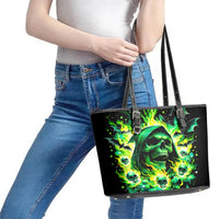 Flame Skull Leather Tote Bag Heaven Don't Want Me Hell Afraid I Take Over - Wonder Print Shop