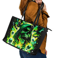 Flame Skull Leather Tote Bag Heaven Don't Want Me Hell Afraid I Take Over - Wonder Print Shop