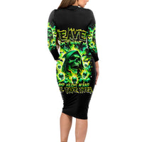 Flame Skull Long Sleeve Bodycon Dress Heaven Don't Want Me Hell Afraid I Take Over - Wonder Print Shop