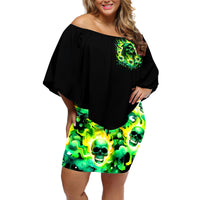Flame Skull Off Shoulder Short Dress Heaven Don't Want Me Hell Afraid I Take Over - Wonder Print Shop
