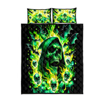 Flame Skull Quilt Bed Set Heaven Don't Want Me Hell Afraid I Take Over - Wonder Print Shop