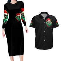 Christmas Skull Couples Matching Long Sleeve Bodycon Dress and Hawaiian Shirt Ho Ho Holy Shit I'm Drink - Wonder Print Shop