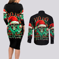 Christmas Skull Couples Matching Long Sleeve Bodycon Dress and Long Sleeve Button Shirt Ho Ho Holy Shit I'm Drink - Wonder Print Shop