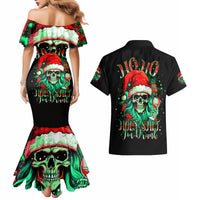 Christmas Skull Couples Matching Mermaid Dress and Hawaiian Shirt Ho Ho Holy Shit I'm Drink - Wonder Print Shop