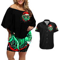 Christmas Skull Couples Matching Off Shoulder Short Dress and Hawaiian Shirt Ho Ho Holy Shit I'm Drink - Wonder Print Shop