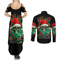 Christmas Skull Couples Matching Summer Maxi Dress and Long Sleeve Button Shirt Ho Ho Holy Shit I'm Drink - Wonder Print Shop