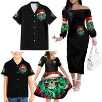 Christmas Skull Family Matching Off Shoulder Long Sleeve Dress and Hawaiian Shirt Ho Ho Holy Shit I'm Drink - Wonder Print Shop