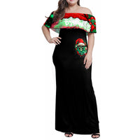 Christmas Skull Family Matching Off Shoulder Maxi Dress and Hawaiian Shirt Ho Ho Holy Shit I'm Drink - Wonder Print Shop