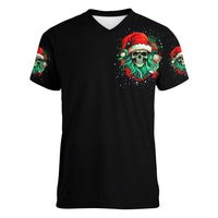 Christmas Skull Women V Neck T Shirt Ho Ho Holy Shit I'm Drink - Wonder Print Shop