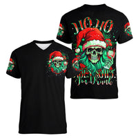 Christmas Skull Women V Neck T Shirt Ho Ho Holy Shit I'm Drink - Wonder Print Shop