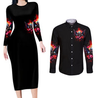 Rose Skull Couples Matching Long Sleeve Bodycon Dress and Long Sleeve Button Shirt I Hold A Beast A Angel And A Crazy Lady In Me - Wonder Print Shop