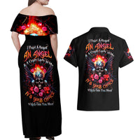 Rose Skull Couples Matching Off Shoulder Maxi Dress and Hawaiian Shirt I Hold A Beast A Angel And A Crazy Lady In Me - Wonder Print Shop