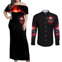 Rose Skull Couples Matching Off Shoulder Maxi Dress and Long Sleeve Button Shirt I Hold A Beast A Angel And A Crazy Lady In Me - Wonder Print Shop