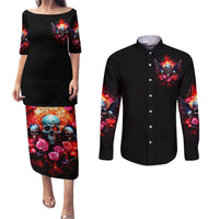 Rose Skull Couples Matching Puletasi Dress and Long Sleeve Button Shirt I Hold A Beast A Angel And A Crazy Lady In Me - Wonder Print Shop