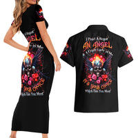 Rose Skull Couples Matching Short Sleeve Bodycon Dress and Hawaiian Shirt I Hold A Beast A Angel And A Crazy Lady In Me - Wonder Print Shop