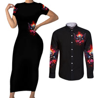 Rose Skull Couples Matching Short Sleeve Bodycon Dress and Long Sleeve Button Shirt I Hold A Beast A Angel And A Crazy Lady In Me - Wonder Print Shop