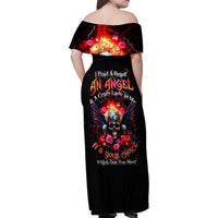 Rose Skull Family Matching Off Shoulder Maxi Dress and Hawaiian Shirt I Hold A Beast A Angel And A Crazy Lady In Me - Wonder Print Shop