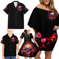 Rose Skull Family Matching Off Shoulder Short Dress and Hawaiian Shirt I Hold A Beast A Angel And A Crazy Lady In Me - Wonder Print Shop