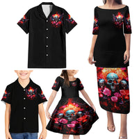 Rose Skull Family Matching Puletasi Dress and Hawaiian Shirt I Hold A Beast A Angel And A Crazy Lady In Me - Wonder Print Shop