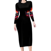 Rose Skull Long Sleeve Bodycon Dress I Hold A Beast A Angel And A Crazy Lady In Me - Wonder Print Shop