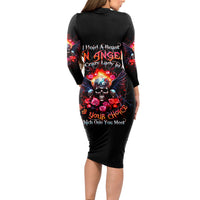 Rose Skull Long Sleeve Bodycon Dress I Hold A Beast A Angel And A Crazy Lady In Me - Wonder Print Shop