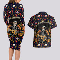 Day of Dead Skull Couples Matching Long Sleeve Bodycon Dress and Hawaiian Shirt Sugar Skull Musican - Wonder Print Shop