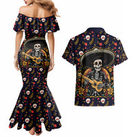 Day of Dead Skull Couples Matching Mermaid Dress and Hawaiian Shirt Sugar Skull Musican - Wonder Print Shop
