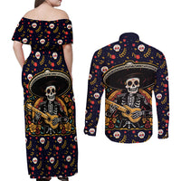Day of Dead Skull Couples Matching Off Shoulder Maxi Dress and Long Sleeve Button Shirt Sugar Skull Musican - Wonder Print Shop