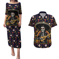 Day of Dead Skull Couples Matching Puletasi Dress and Hawaiian Shirt Sugar Skull Musican - Wonder Print Shop
