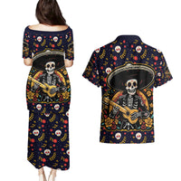 Day of Dead Skull Couples Matching Puletasi Dress and Hawaiian Shirt Sugar Skull Musican - Wonder Print Shop