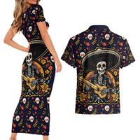 Day of Dead Skull Couples Matching Short Sleeve Bodycon Dress and Hawaiian Shirt Sugar Skull Musican - Wonder Print Shop