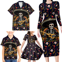 Day of Dead Skull Family Matching Long Sleeve Bodycon Dress and Hawaiian Shirt Sugar Skull Musican - Wonder Print Shop